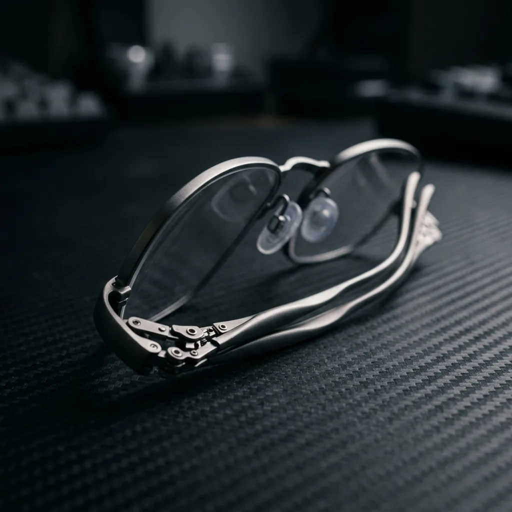 Close-up of BlueLume aerospace titanium memory alloy frame